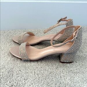 Sparkling Rhinestone Block Heel Sandals Size 7